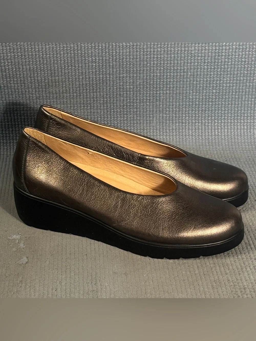 Brioso Waverly Leather Sweetheart Wedge Pumps Gunmetal Women’s Size‎ 6.5